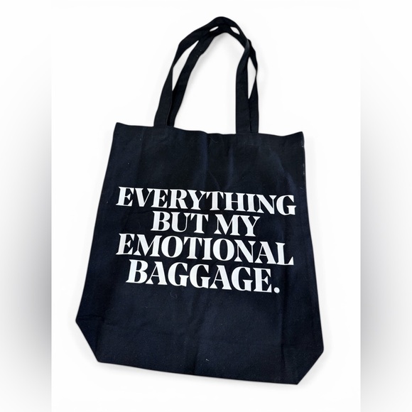 IL MAKIAGE Handbags - Small Black Canvas Tote with Bold White Text